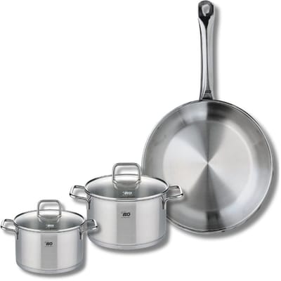 Set van 1 Koekenpan 28 cm en 2 kookpotten 14 en 16 cm Elo Profi Citrin