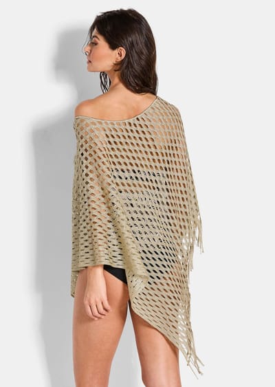 Poncho in gehaakte look - beige - Gr. Standaardmaat van Goldner Fashion