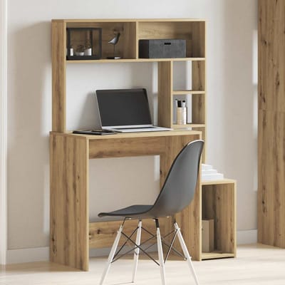 vidaXL - Bureau - met - schappen - 100x45x140 - cm - bewerkt - hout - artisanaal - eiken