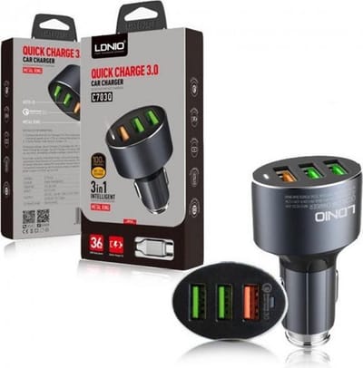 C703Q Universeel Autolader 30W voor Sigarettenaansteker met 3 poorten en Micro USB kabel | Carcharger Car charger | Fastcharger Fastcharging Snellader Quickcahrge | Geschikt voor Apple | Samsung | Huawei | Oppo | Xiaomi en overige