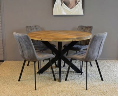 Combideal Eetkamerset: Ronde Mangohouten Eettafel met 4 antraciet Austin Stoelen | Meubelplaats