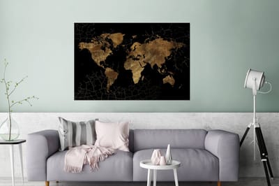 Wanddecoratie Metaal - Aluminium Schilderij Industrieel - Wereldkaart - Marmer - Goud - 120x80 cm - Dibond - Foto op aluminium - Industriële muurdecoratie - Voor de woonkamer/slaapkamer