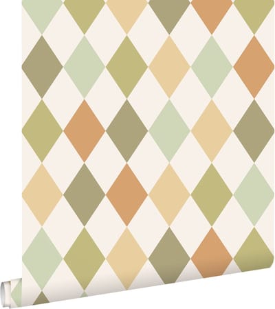 ESTAhome behang ruitjes groen en oranje - 50 x 900 cm - 131762
