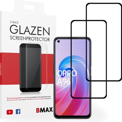 2-pack BMAX geschikt voor OPPO A96 Screenprotector - Full Cover - Gehard glas - Tempered glas - OPPO screenprotectors 2 stuks - Telefoonglaasje - Beschermglas - Glasplaatje - Screensaver - Screen protector - Case friendly - Zwart