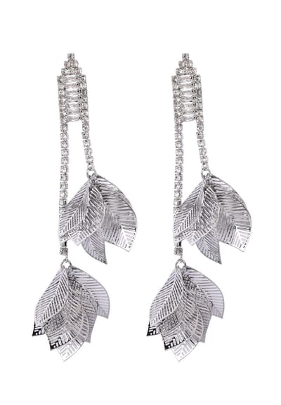 AVANT-GARDE PARIS Crystal Leafy Earrings - Zilver 1.8cm x 7.4cm - 1 stuk - Rhodium Plated met Sprankelende Kristallen