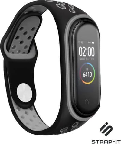 Siliconen Smartwatch bandje - Geschikt voor Xiaomi Mi band 3 /4 sport bandje - zwart/grijs - Strap-it Horlogeband / Polsband / Armband