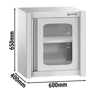 GGM Gastro Edelstahl Wandhängeschrank - 600x400mm - mit Glasflügeltür - 650mm hoch