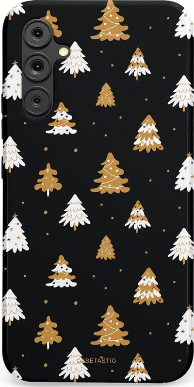 Casetastic hoesje geschikt voor Samsung Galaxy A34 (2023) 5G - Dubbellaagse bescherming - Happy Chistmas Kerstbomen - Fashion Case - Zwart