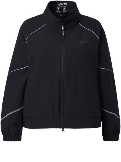 Ulla Popken - Dames - Functioneel trainingsjack opstaande kraag 2-wegrits - Zwart - Maat 42+