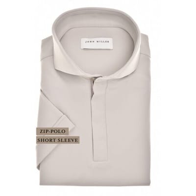 John Miller Polo Slim Plain Hyperstretch Short Sleeve Zip Collar Licht Grijs / male
