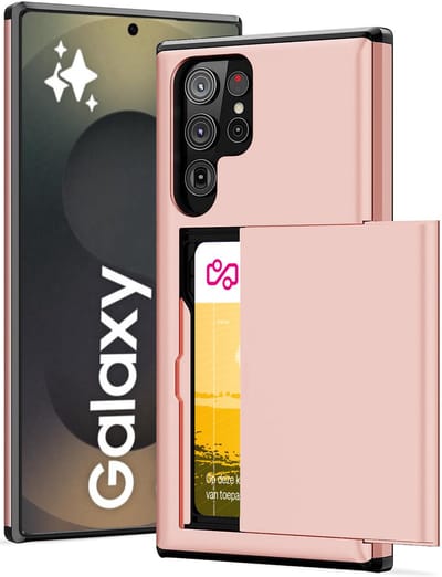 Hoesje met Pasjeshouder geschikt voor Samsung Galaxy S25 Ultra - Back Cover SlideCase Roségoud