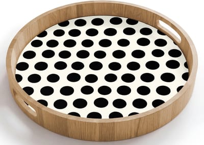 Dienblad rond 40x40 cm - Schootdienblad hout - Klassiek - Stippen - Zwart - Borrelplank rechthoek - Plateau houten dienbladen