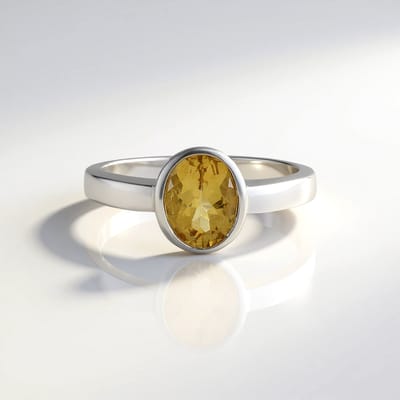 Cavill - Zilveren ring 925 sterling met 1,507 ct gele beril ovale slijpvorm - Bezel zetting - Elegante ring dames - Braziliaanse edelsteen