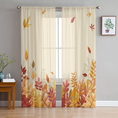 Herfstbladeren Transparante Gordijnen Voor Woonkamer Slaapkamer Huisdecoratie Keuken Tule Voor Ramen Voile Gordijnen 135W x 114H(cm) white