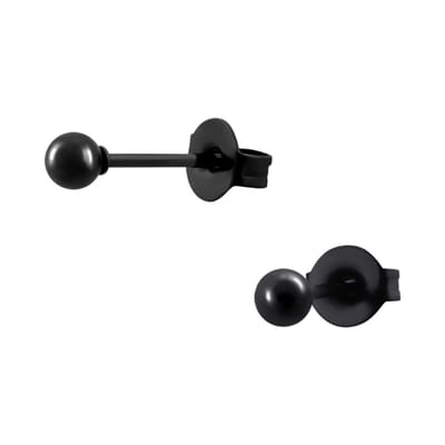 Aramat Jewels | Oorbellen | Zwarte Bolletjes Oorbellen 3mm | | | |3mm | Staal | Kinderen, Volwassenen | Verkleurd niet
