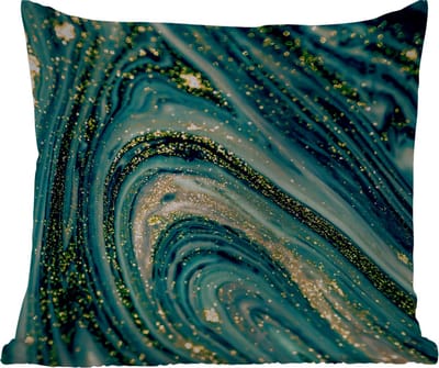 Buitenkussen Weerbestendig - Marmerlook - Luxe - Goud - Turquoise - Glitter - 50x50 cm