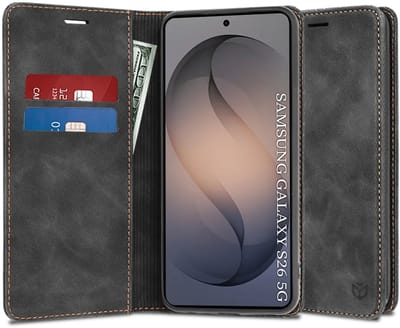Hoesje geschikt voor Samsung Galaxy S26 - Techsuit Confy Book Wallet Case - Zwart