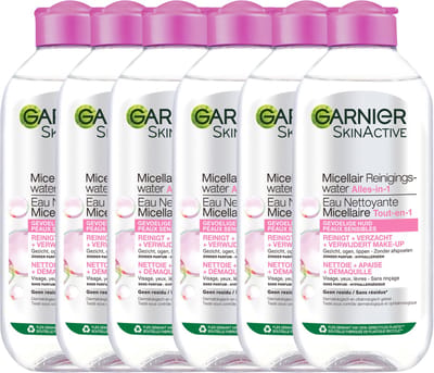 Garnier SkinActive Micellair Reinigingswater voor de Gevoelige Huid – Milde Gezichtsreiniging – Zachte Make-Up Remover - Reisformaat - 6 x 100ml