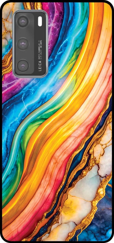 Smartphonica Telefoonhoesje Geschikt voor Huawei P40 met Regenboog Goud Marmer Opdruk - TPU Backcover Case Rainbow Gold Marble Design geschikt voor Huawei P40