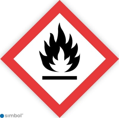Simbol - Sticker GHS02 Ontvlambaar - Flammable - Duurzame Kwaliteit - Formaat 20 x 20 cm.