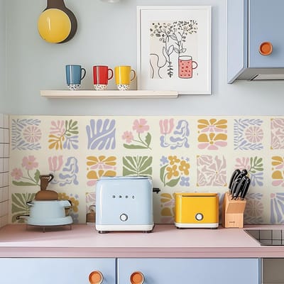 Dailygoods- Vinylmuurtegelstickers 25 stuks - Zelfklevend - Waterdicht - Voor keuken/badkamer - Charmante patronen - 20 cm formaat - Tegels
