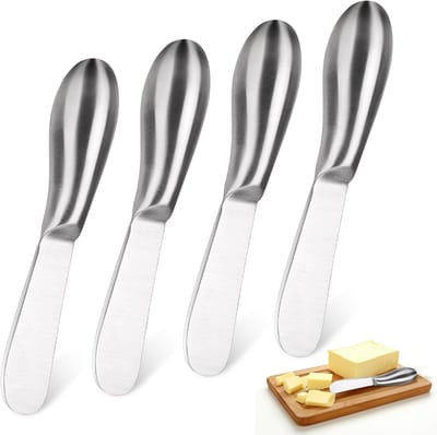 Set van 4 kleine botermessen van roestvrij staal van 13,5 x 2,4 cm, ideaal voor boter, kaas, desserts en gebak met een stevig en duurzaam ontwerp