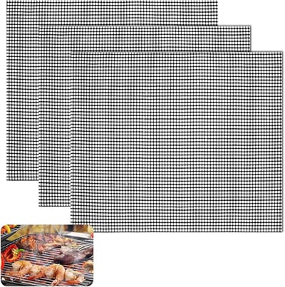 Famanu – BBQ Grill Mesh Mat Set - 40 x 33 cm Anti-aanbakrooster Grillmatten - Herbruikbare BBQ Teflon Grill Matten - Hittebestendige Gaas Bakmatten Set - Barbecue Bakmat voor Grillen van Vlees - Houtskool