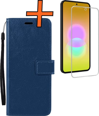 Hoes - Met Screenprotector - Geschikt voor Samsung Galaxy A27 - Luxe Pasjeshouder - Bookcase Portemonee - Flip Case - Kunstleer Book Case - Flipcase - Book Cover - Walletcase - PortemonneeHoes - Donkerblauw