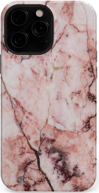 Casetastic hoesje geschikt voor Apple iPhone 13 Pro Max - MagSafe - Dubbellaagse bescherming - Koraalrif Marmer - Fashion Case - Lichtroze Perzik