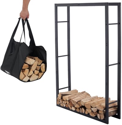 Dailygoods- Brandhoutrek Stevige Constructie - Houtopslag Binnen - Houtopslag Buiten - Draagtas - Hoogwaardig Gepoederd Staal - Afmetingen 100x25x148cm
