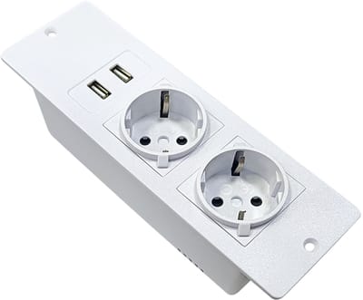 KZQ 4 in 1 Verzonken Inklapbaar Tafelstopcontact met 2 Stopcontacten 2 USB en 2 m Kabel voor Werkblad Vergadertafel Wit