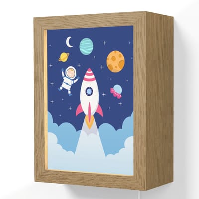 Wandlamp 15x20 cm - Oplaadbaar - Raket - Ruimte - Astronaut - Blauw - Jongens - Wandlampen binnen woonkamer - Slaapkamer lamp met kabel - Decoratieve nachtlamp - Vloerlamp snoer