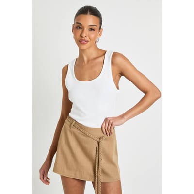 boohoo Dames Crepe Mini Skort met Touwriem Detail | Stone | Maat: 6