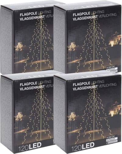 Kerstverlichting - Vlaggenmast - 4 stuks - 120 LED's - Hoogte: 200 cm - Warm wit
