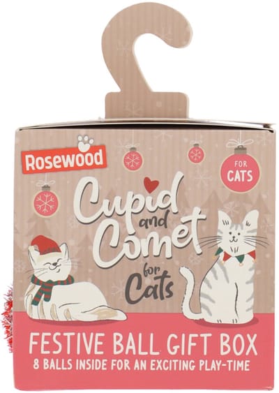 Rosewood Kattenspeelgoed Cupid & Comet Feestelijke Ballen Giftbox 8 stuks