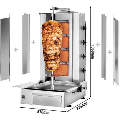 GGM Gastro Gas Gyros-/ Dönergrill - 4 Brenner - max. 60 kg - inkl. 2 Schutzbleche & 2 Flügeltüren