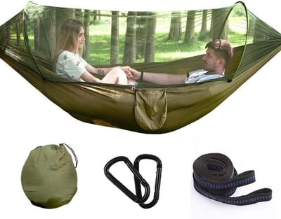 Kampeerhangmat met - Klamboe - Outdoor Ontspanning - Sterk Nylon Weefsel - 260x140 cm - Bruin