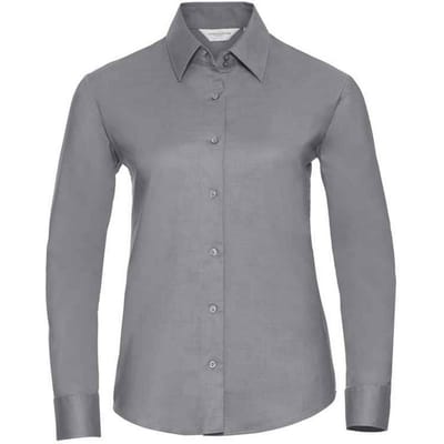 Russell Dames/Dames Oxford Easy-Care overhemd met lange mouwen (Zilver)