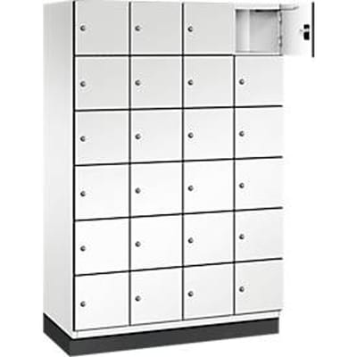 C+P Cambio lockerkast, 4 vakken, 24 vakken, met plint, B 1200 x D 525 x H 1980 mm, verkeerswit/wit