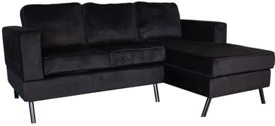 Hoekbank design Venna 200cm bank zwart velvet loungebank zowel links als rechts bankstel hoeksalon zetel