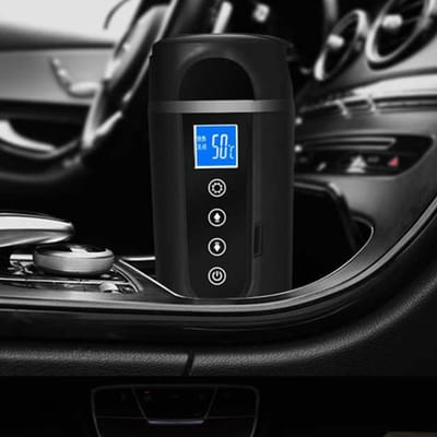 Tasse chauffante pour voiture en acier inoxydable universelle avec écran LCD intelligent Affichage de la température 500 ml 12-24 V black