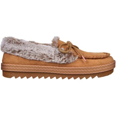 Skechers Comfortabele, platte leren mocassin-pantoffels voor dames van het merk Cozy Kiss (Kastanje)