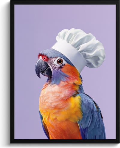 Fotolijst inclusief poster - Posterlijst 60x80 cm - Posters - Papegaai - Koksmuts - Paars - Cute - Foto in lijst - Keuken decoratie muur - Wanddecoratie accessoires - Muurdecoratie - Schilderijen
