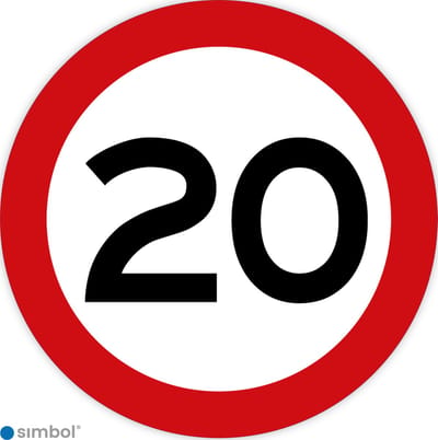 Simbol - Stickers 20 km - Maximaal 20 km/u - Duurzame Kwaliteit - Formaat ø 20 cm.