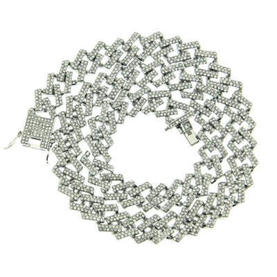 ICYBOY 18K Massieve Miami Heren Vierkantig Ketting Verguld Silver [SILVER-PLATED] [ICED OUT] [20 inch - 50 cm Small / Medium] - Bracelet Square Diamond Cuban Link Chain