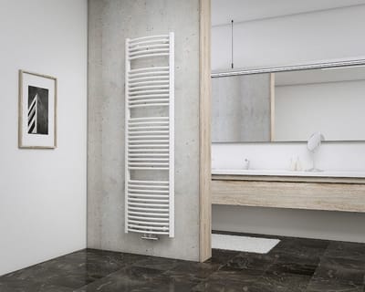 Schulte EP3517750 04 designradiator 50 x 177 cm, München rond gebogen, 851 Watt, alpine-wit, radiator voor de badkamer of keuken