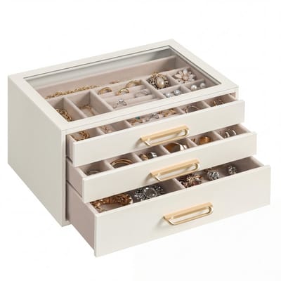 SONGMICS - Sieradendoos - Juwelendoos - met 3 Lagen - Glazen Deksel - 3 Lades - Moderne Opbergdoos