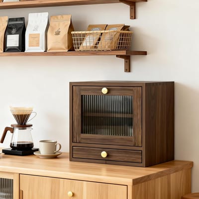 Houten Broodtrommel met Besteklade - 2 Niveaus Grote Brooddoos - Landelijk Nieuw-Zeelands Grenenhout met Acryl Venster - Keuken Organizer - Bruin - 36,5 x 24 x 41 cm