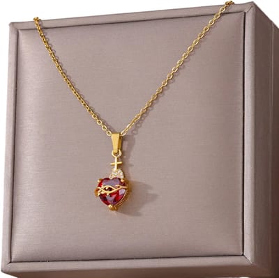 Goudkleurige Hart Ketting voor Dames en Meisjes – 316L RVS Choker met Charms - Trendy Gelaagde Mode Sieraden - Cadeau voor Verjaardag