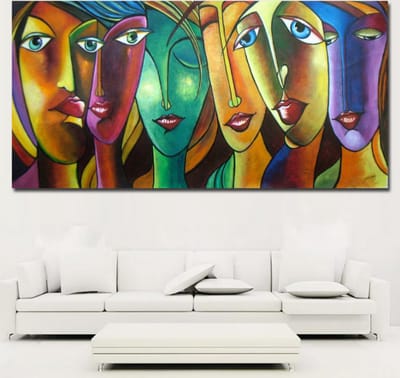 Allernieuwste.nl® Canvas Schilderij 6 Abstracte Sexy Vrouwen - Kunst aan je Muur - Modern - Veelkleurig - 40 x 80 cm